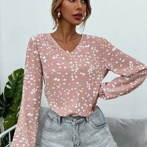 SHEIN Pink and White Patterned Blouse